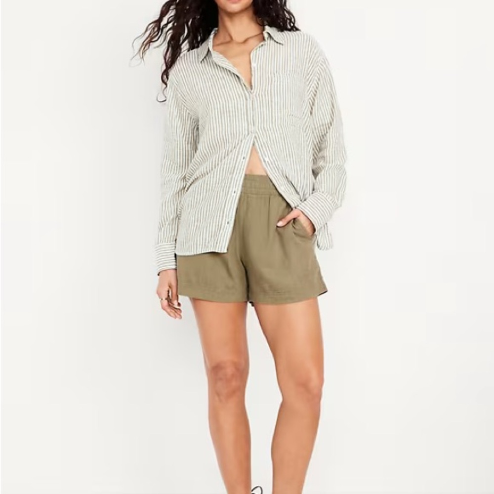 Old Navy High Waisted Linen Blend Pull On Shorts 3.5" Inseam NWT Green Size XL